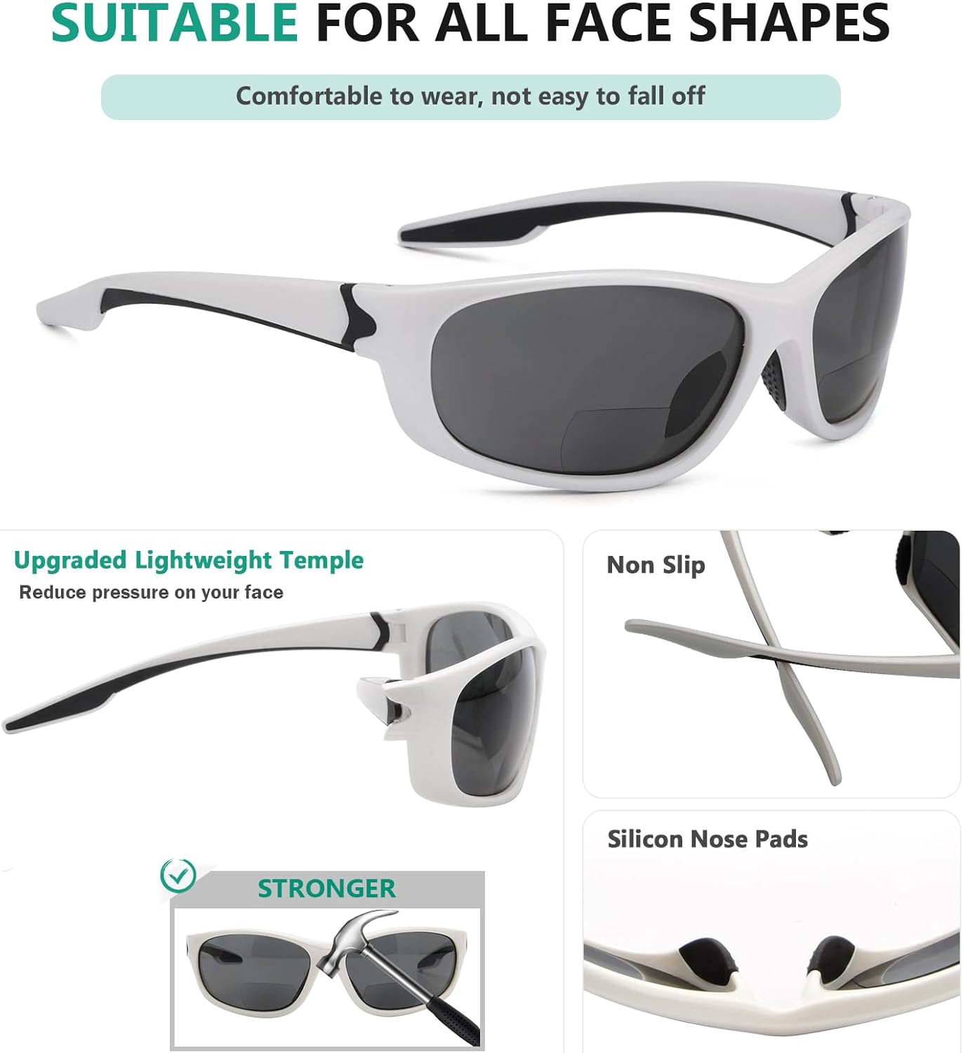 Eyekepper TR90 Unbreakable Sports Bifocal Sunglasses Baseball Running Fishing Driving Golf Softball Hiking