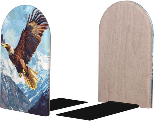 Eagle Soaring in The Sky Bookends for Shelves 2 Pcs Wooden Book Stopper Organizer for Home Office Libraries
