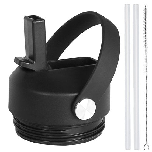 Straw lid for Yeti Rambler Water Bottle 18 26 36 64 oz, Replacement Cap Straw Cap for YETI Rambler Jr 12oz, 18 oz, 26 oz 36 oz 64 oz, Lid with Straw and Brush and Flexible Handle ﻿ (Black)
