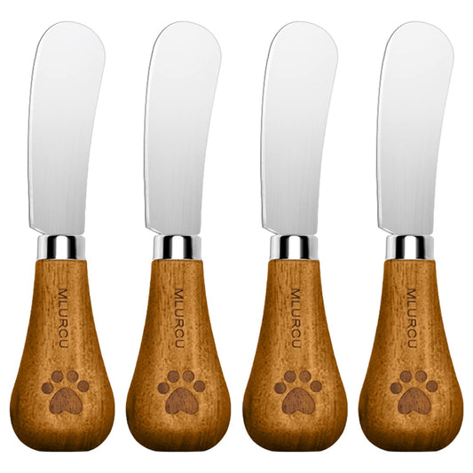 Mlurcu Stainless Steel Vertical Knife Set, 4 PCS Acacia Wood Handle Charcuterie Accessories for Butter, Cheese, Fruit, Jam, Ideal Kitchen Baking and Party Picnics Gifts