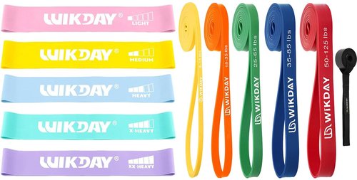 WIKDAY Pull Up Resistance Band Set with Door Anchor Loop Workout Bands for Exercise Total 11PCS, Elastic Bands for Body Stretching, Crossfit Training at Home/Gym for Men & Women