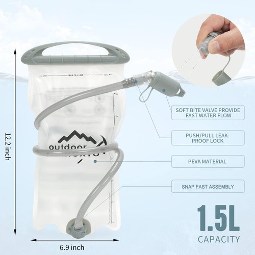 INOXTO 1.5L/2L Hydration Bladder, Water Bladder with Water Reservoir Hose Insulator & High Flow Bite Valve for Hiking Backpack, Leak Proof 1.5/2L Water Reservoir for Camping Cycling Running (1.5L)