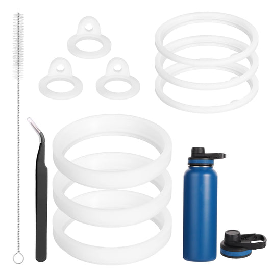 11pcs Silicone Water Bottle Gaskets, Bottle Sealing Rings with Tweezers and Straw Brush, Replacement Parts Accessories for Thermoflask 24/32/40/64oz