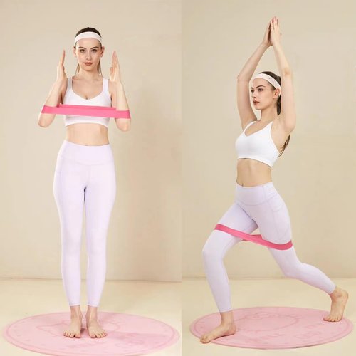 Resistance Loop Exercise Bands with Instruction Guide and Carry Bag, 5 Set of Stretch Bands for Booty Legs Pilates Flexbands,Pink