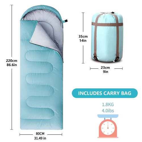 COLIKESEA Sleeping Bags for Adults, Teens & Kids - Use for 3-4 Seasons, Warm & Cold Weather - Lightweight,Waterproof, Use for Backpacking, Hiking and Camping (Sky Blue/Left Zip)