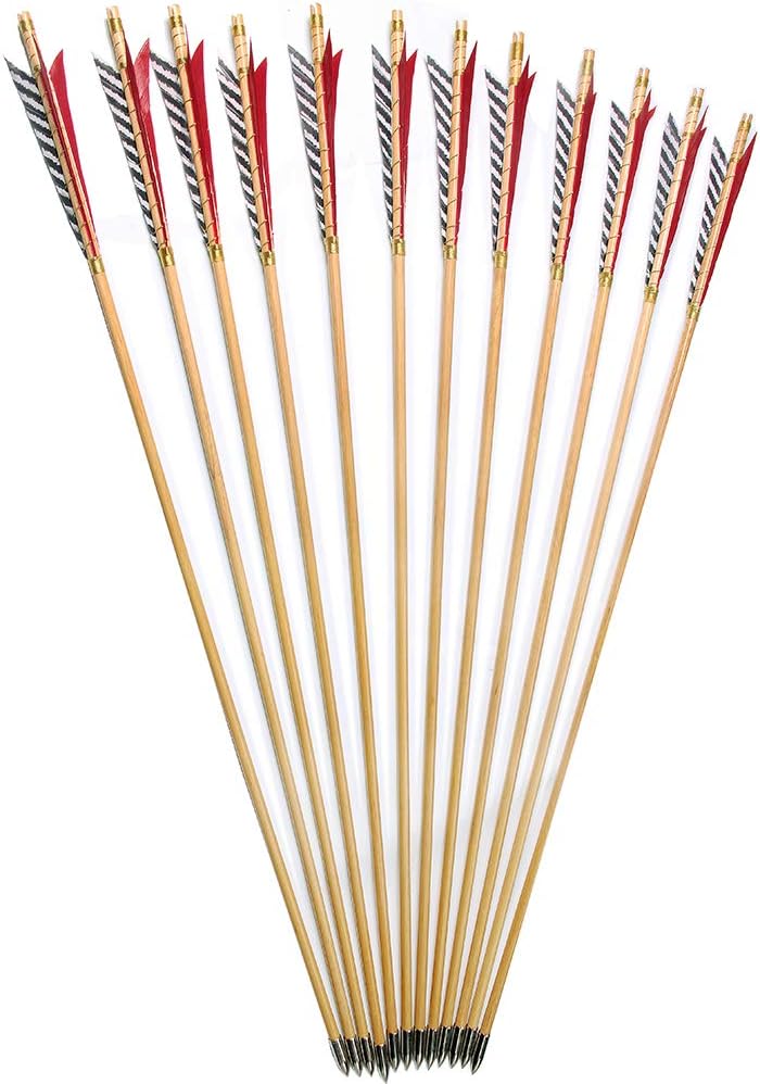 Archery Wooden English Longbow Arrows Practice Targeting Arrow 5.8" Turkey Feathers Fletching with Bullet Points for Recurve & Traditional Bow