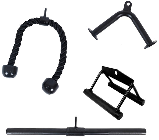 Fitvids Tricep Press Down Cable Attachment, LAT Pulldown Attachment, Weight Machine Accessories, V Handle with Rotation, Tricep Rope, Rotating Bar, V-Shaped Bar, 4-Piece