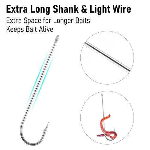 Dr.Fish 100 Pack Aberdeen Hooks Freshwater Fishing Hooks, Extra Long Shank Light Wire, Crappie/Bass/Bream/Bluegill/Panfish Fishing #4