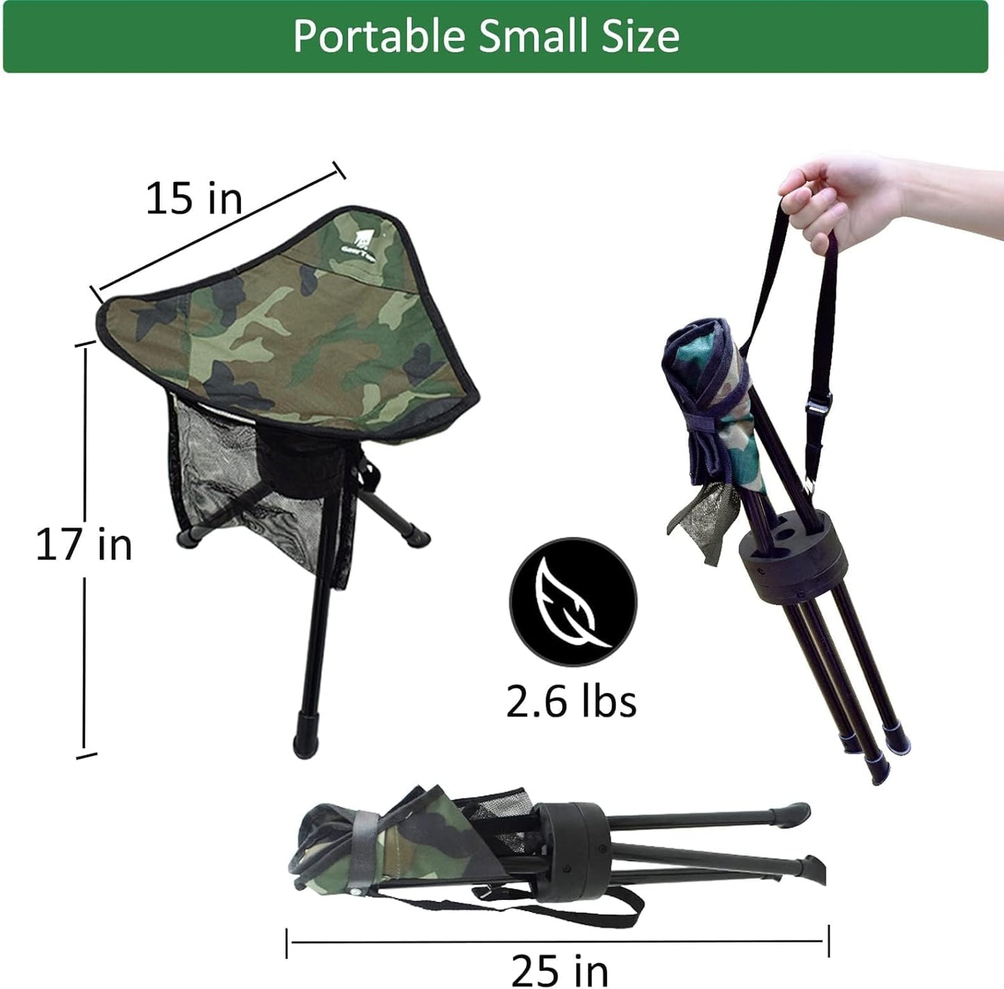 GEERTOP Portable Camping Swivel Folding Stool Seat Foldable Camp Tripod Chair Outdoor Survival Gear for Hiking Fishing Hunting Travel
