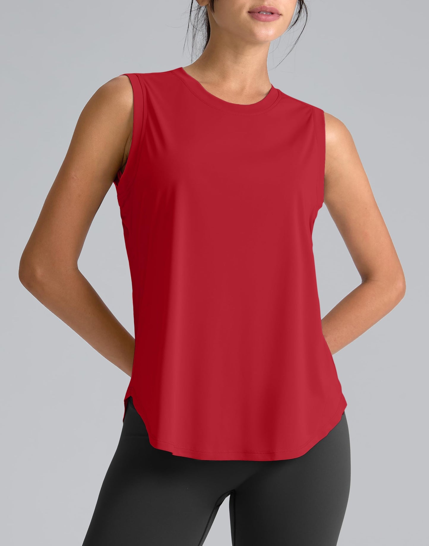 SANTINY Women's Sleeveless Workout Tops Breathable Lightweight Active Tennis Yoga Shirts Athletic Running Tank Tops for Women (Chilli Red_XXL)