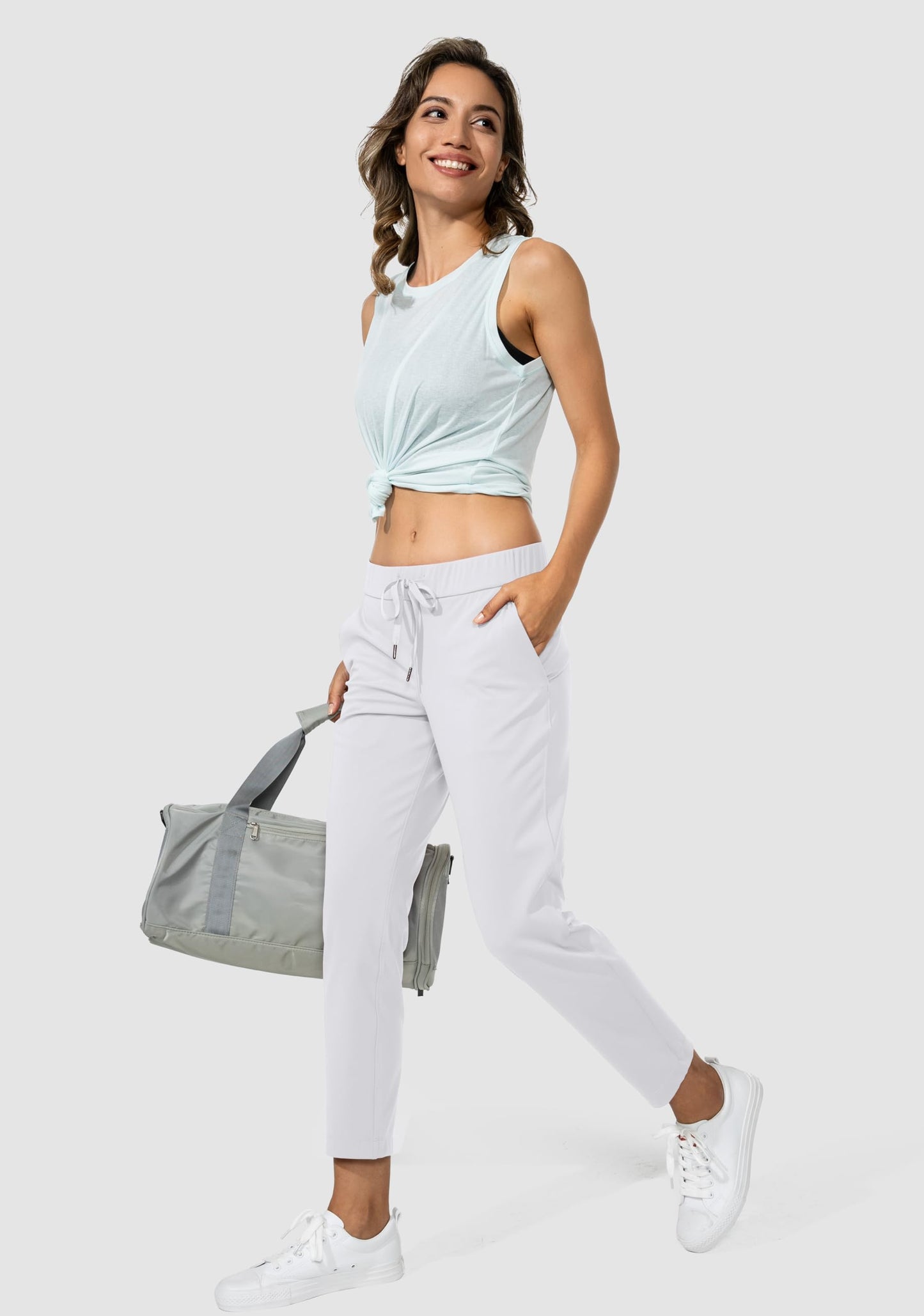 G Gradual Women's Pants with Deep Pockets 7/8 Stretch Sweatpants for Women Athletic, Golf, Lounge, Work (White, 3X-Large)