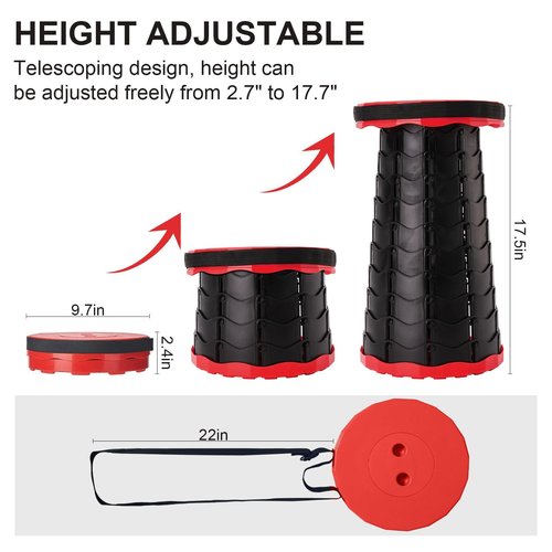 Doseno Upgraded Foldable Stool Thickened Set of 2, Portable Collapsible Stool Retractable Stool, Foldable Portable Collapsible Chair for Fishing, Hiking Tours, BBQ, Parties, Outdoor Activities (Red)