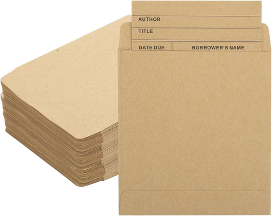 140 Pieces Vintage Library Card Pockets Brown Library Card Envelopes with 140PCS Removable Adhesive Dots for School Office Public Library Books