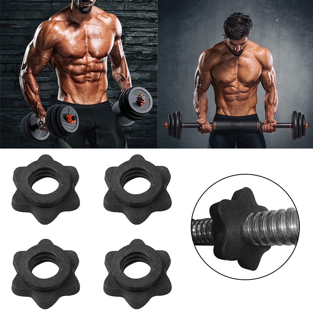 4Pack Spinlock Collars,Dumbbell Hex Nut, Dumbbell Rod Nut,1 Inch Standard Barbell Screw Collar,No-nslip Barbell Screw Collar for Dumbell Weight Lifting Fitness Training(black,Size:2.5cm/0.98inch)