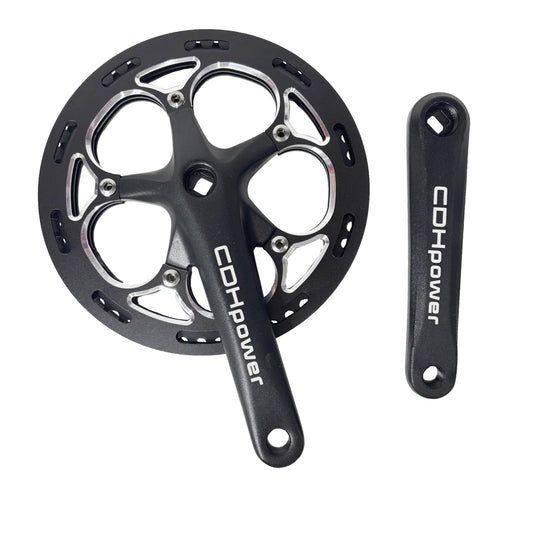 AUTES Single Speed Bike Crankset 52T/170mm/130mmBCD Alum Double Chainring Guard Square Hole Crank Arm Set for City Bike/Electric Bike/Road Bikes/MTB/Folding Bicycle