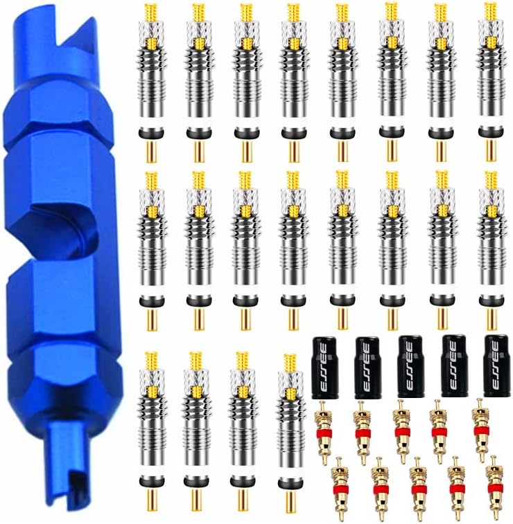 36Pcs Valve Core Remover Tool Kit Bike and Car Valve Core Repair Tool with No-Leak Replacement Presta Valve core and Schrader Valve Core