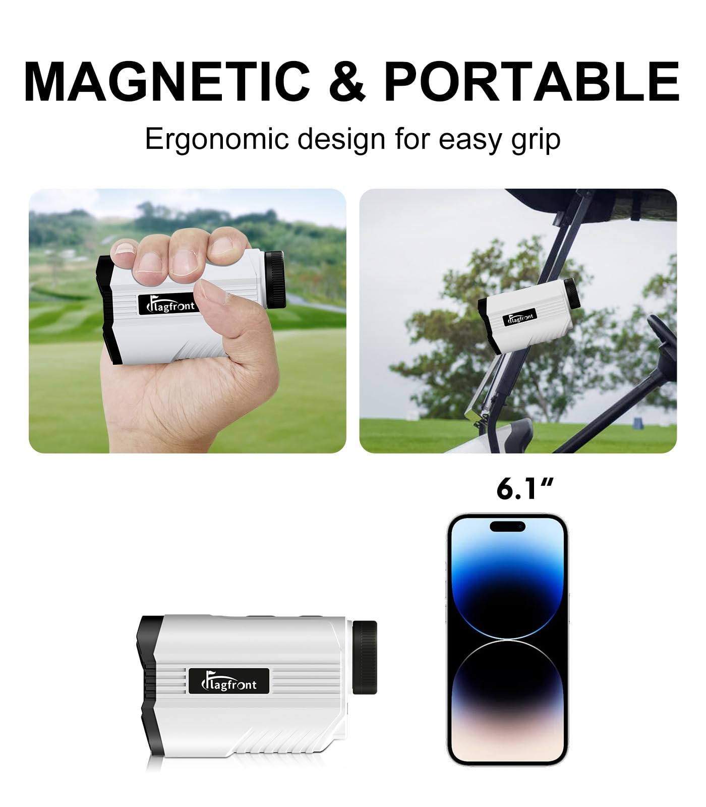 Flagfront Range Finder Golf Rangefinder with Slope,1100 Yards Golf Range Finder Magnetic, 6X Magnification with Flag Pole Lock Vibration for Golf Course