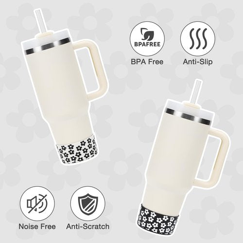 Set of 2 Silicone Boot for Stanley 40 oz Tumbler, Bottom Protector for Stanley Cup 40 oz, Bottom Boot Compatible with Stanley Cup 40oz/30oz/20oz, Silicone Boot for Bottles & Tumblers (Little flower)