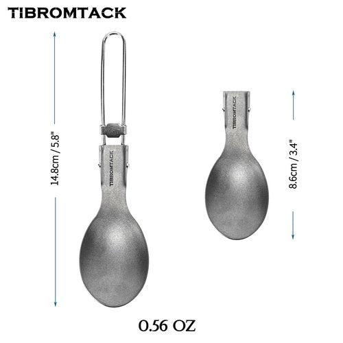 TIBROMTACK Titanium Folding Spoon, Outdoor Cutlery Extra Strong Ultra Lightweight (Ti), Healthy & Eco-Friendly Flatware for Camping, Hiking, Travel, Picnic