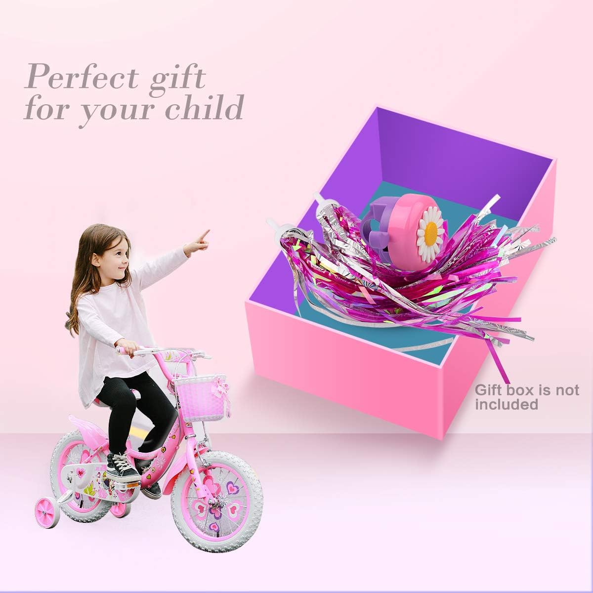 U-LIAN Kids Streamers and Bike Bell for Girls-1 Pack Flower Bicycle Bell with 2 Pack Handlebar Streamers Scooter Tassels for Children's Bike Accessories