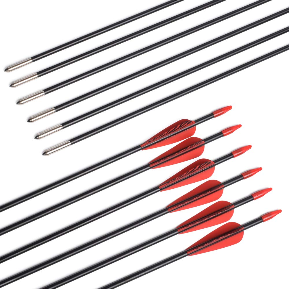 Fiberglass Arrows Archery 24 Inch Target Shooting Practice Safetyglass with Red Spots Vanes for Recurve Bows Suitable for Youth Children Woman Beginner 6 PCS