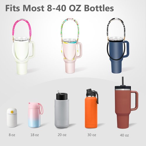 Black Gray Stanley Cup Holder with Strap, Silicon Water Bottle Handle, Carrier, Lanyard, Holder with Strap, Reputation Beads Stanley Handle, Tumbler Suitable Stanley Cup Accessories 8-40oz