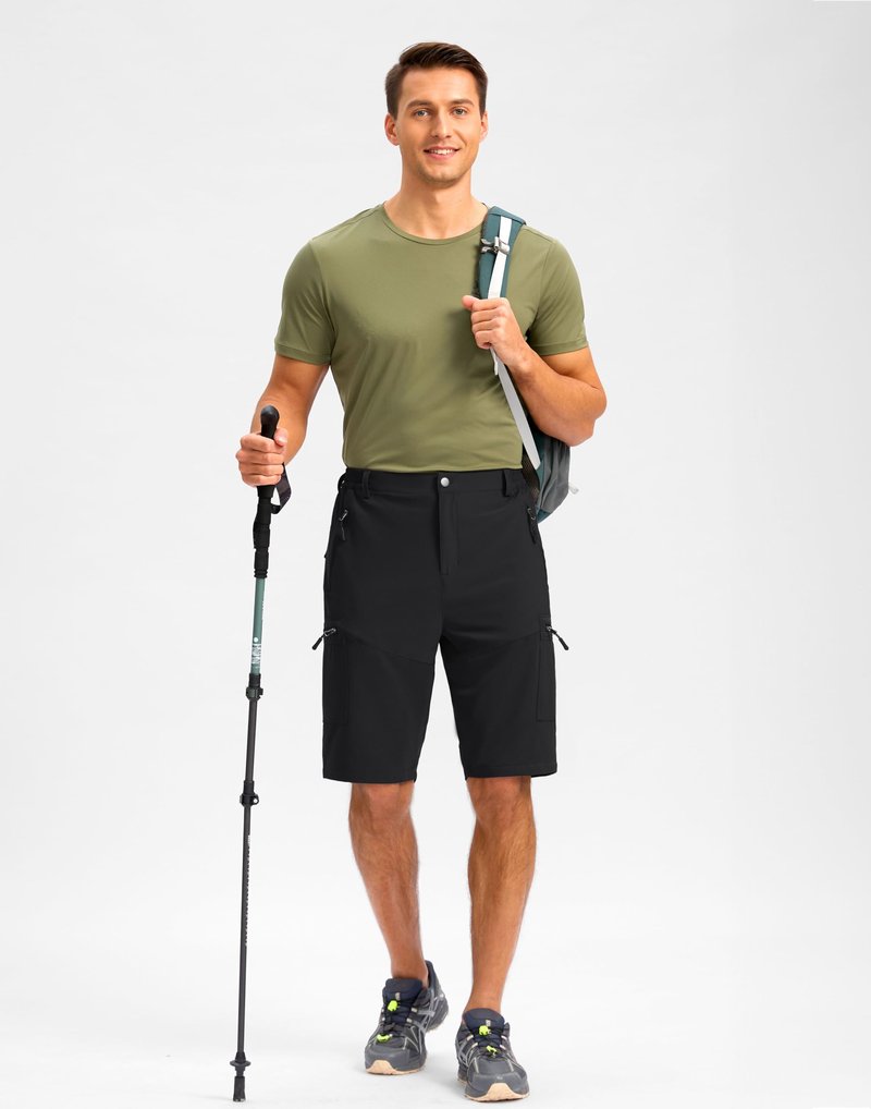 Pudolla Men's Hiking Shorts 11" Lightweight Cargo Work Shorts for Men Summer Travel Golf Casual Outdoor with 5 Pockets(Black X-Large)