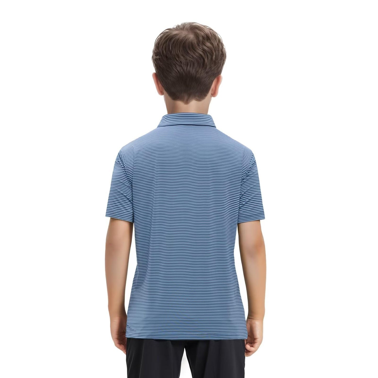 Boys Polo Shirts Short Sleeve Striped Performance Moisture Wicking Dry Fit Golf Shirts for Boys Youth Kids
