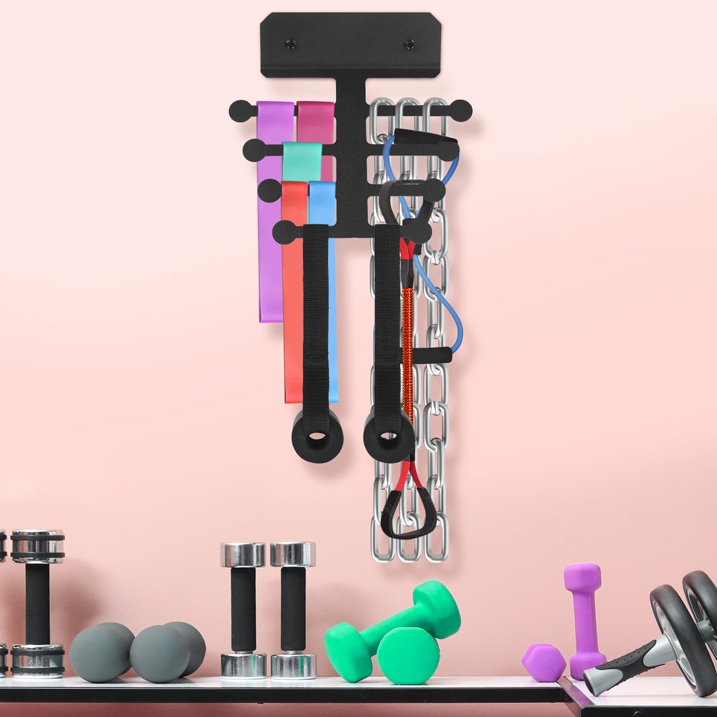 Jurtmy Resistance Rack Band Storage Hanger Gym Equipment Organizer, Multi Purpose Gym Equipment Storage Rack for Home, Chains,Weight Lifting Bands,Gym Accessories