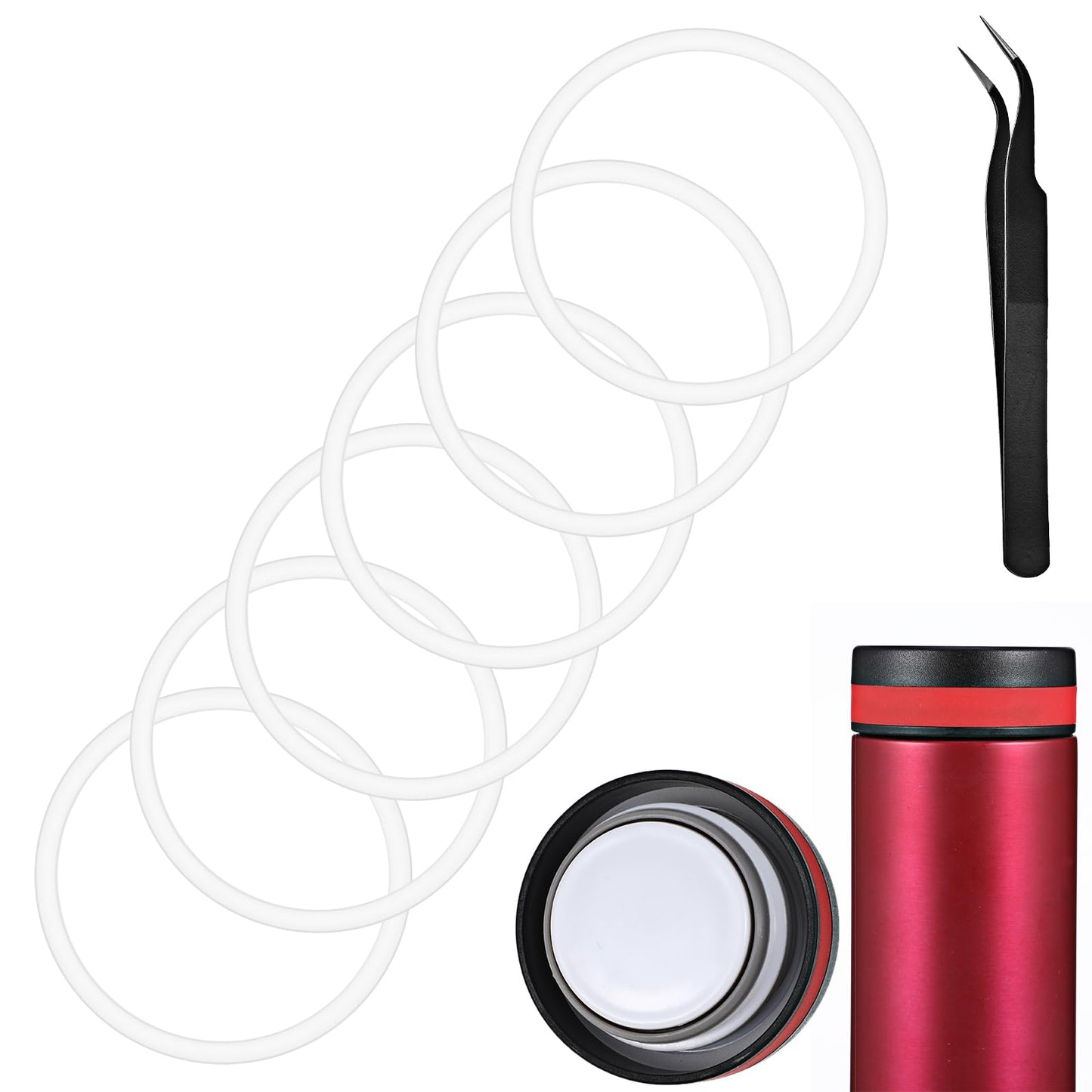 6 Pcs Water Bottle Gasket Replacement Silicone Seal O Rings Lid Replacement Wide Mouth Lid Water Bottle Leak Proof Compatible with Hydroflask Hydro Flask Replacement 2.2inch