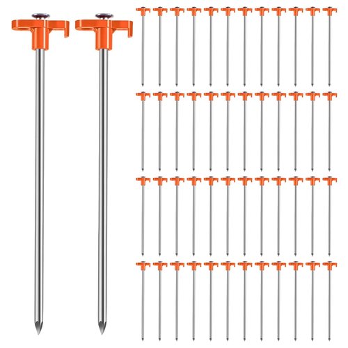 Ohiyoo 50 Pack Tent Stakes Heavy Duty 10 Inch Camping Stakes Yard Stakes Metal Tent Pegs for Ground Stakes Tent Spikes for Camping Garden Yard (Orange)