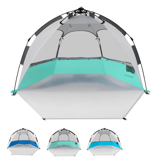 Mansader 2-3 Person Large Instant Pop Up Beach Tent, UV Protection Portable Easy Setup Sun Shade Shelter, Extended Floor with 3 Ventilating Mesh Windows for Outdoor Camping Fishing (Green)