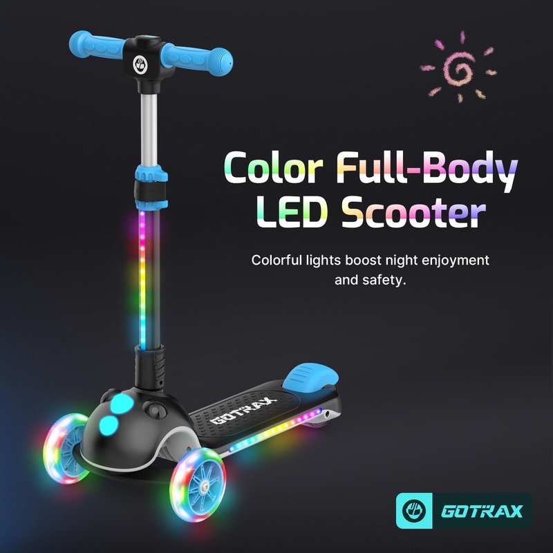 Gotrax SK1 Foldable Electric Scooter for Kids 4+, Full Body LED Light, 90min Riding & 5Mph Speed, Push-Button Throttle&Battery Indicator, 6'' Wheel&3 Adjustable Height, 3 Wheel Escooter, Gift, Black