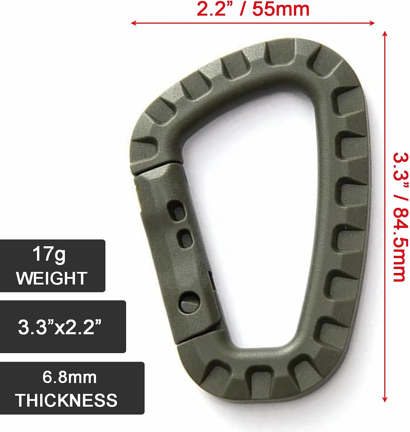 Tactical Gear Clips Plastic Carabiner Keychain Clip D-Rings Spring Snap Hook for Backpack, Molle System, Bag, Key Chain
