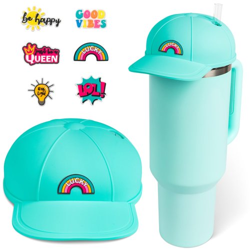 Tizuxa Baseball Cap Dustproof Lid for Stanley Cup Lid Cover, with 7pcs Cap Charms Decorative Dust Covers for Stanley 40 Oz Tumbler Silicone Stanley Cup Accessories Decoration Case - Aqua