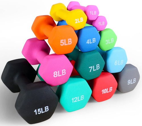 Signature Fitness Set of 2 Neoprene Dumbbell Hand Weights, Anti-Slip, Anti-roll, Hex Shape Colorful, 3-Pound Pair