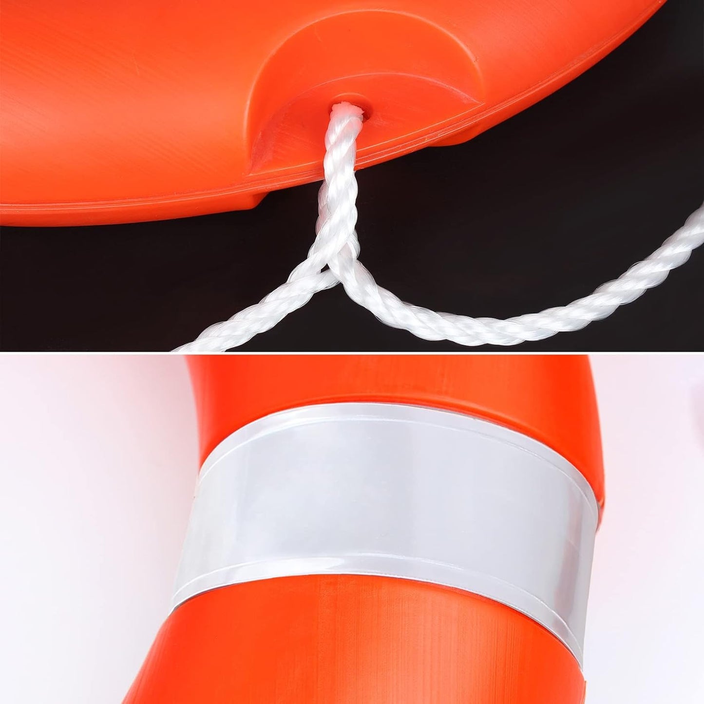 23" Life Ring with Floating Lifesaving Rope 50’ for Boating Safety, Boat Throw Rings with Reflective Strip,Orange Throw Ring with Grab Lines