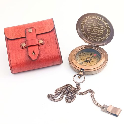 BAZROSS Trust in The Lord Compass - Proverbs 3:5-6 Engraved Brass & Leather Case Compass - Religious Gifts for Men, Baptism, Confirmation, Graduation Gift 2025