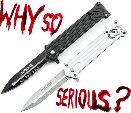 2-Pack Joker "Why So Serious?" Assisted Opening Folding Knife 4.5-Inch Closed Black and Silver
