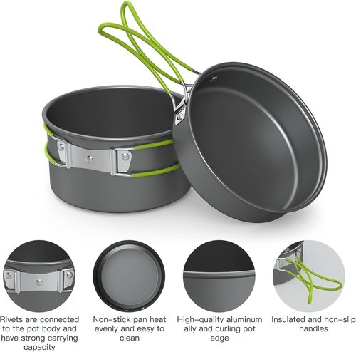 11-Piece Lixada Camping Cookware Set - Non-Stick Lightweight Mess Kit for Outdoor Cooking