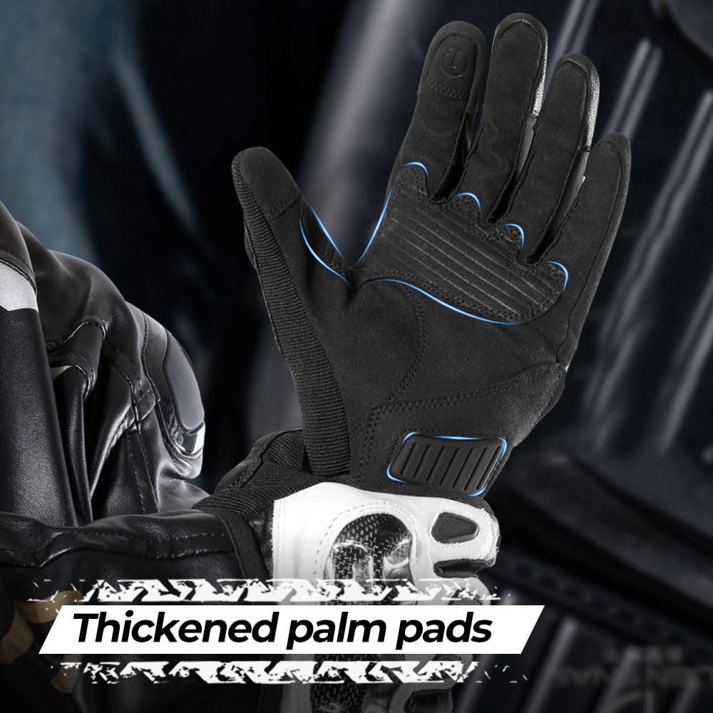 WTACTFUL Carbon Knuckle Motorcycle Gloves for Men and Women Full Finger Touchscreen Motorbike Gloves for BMX ATV MTB Riding Road Racing Motocross Black L