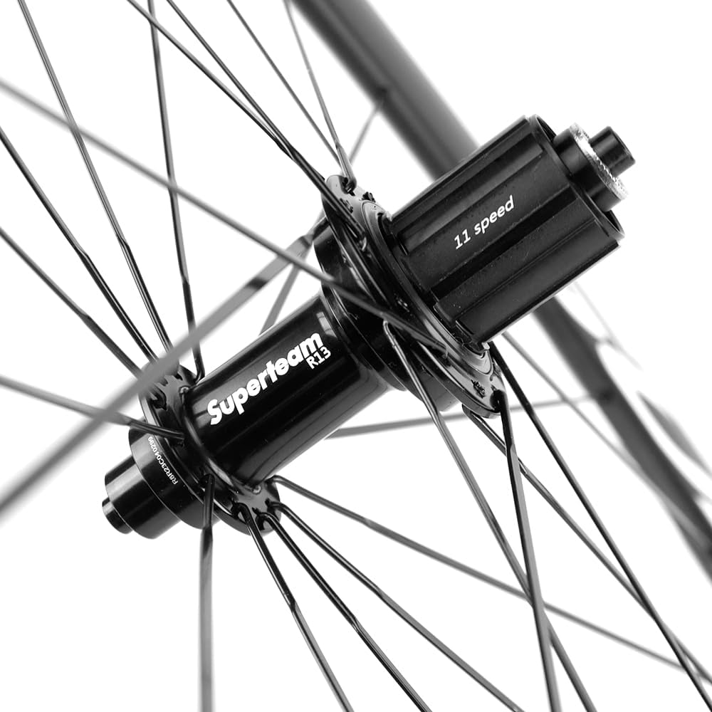 Superteam Carbon Fiber Road Bike Wheels 700C Clincher Wheelset 50mm Matte 23 Width (Transparent Decal)