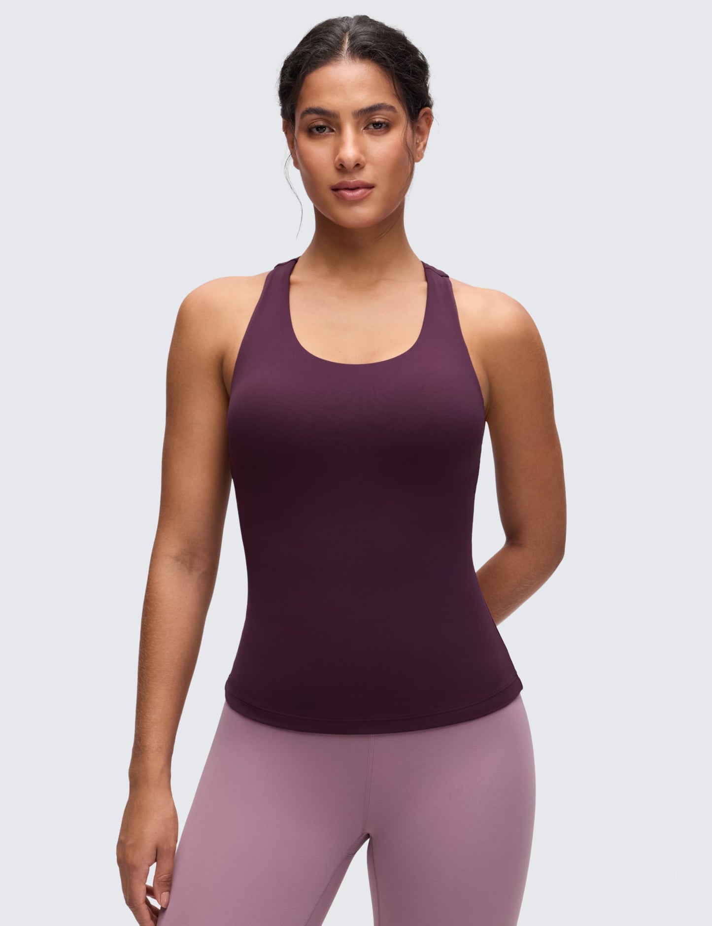 CRZ YOGA Butterluxe Workout Racerback Tank Tops for Women - Padded Athletic Spandex Yoga Shirts with Built in Bra Deep Purple Small