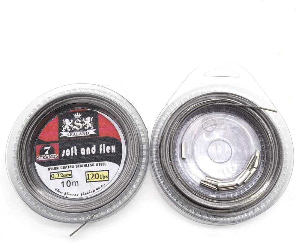 5LB-200LB 7 Strands Fishing Line Wire Leader Nylon Coated Stainless Steel Leader Wire with Crimps Sleeves