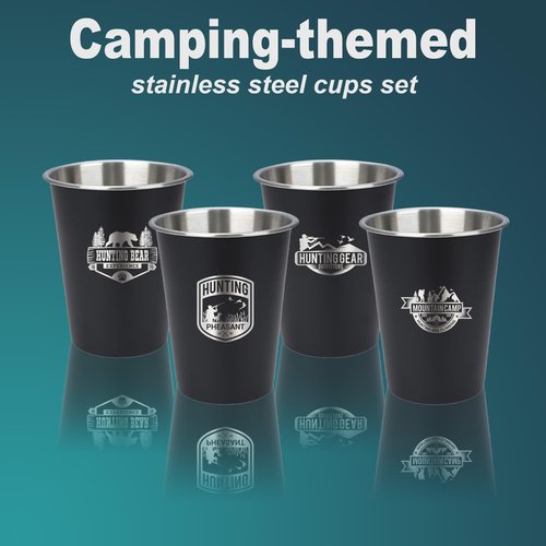 TNYAMI 4pcs Camping Cup - Hunting Theme 12oz Stainless Steel Camping Mug for Outdoor Picnic Hiking Fishing Tumbler