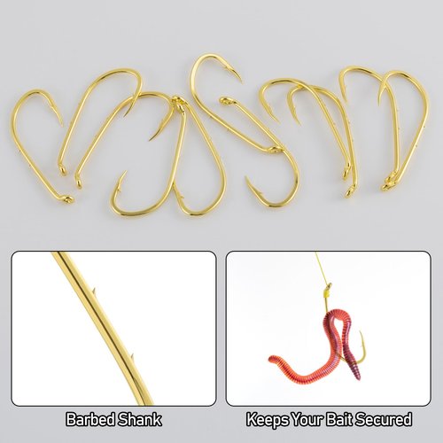 Dr.Fish 100 Pack Baitholder Hooks, Freshwater Fishing Hooks Gold, Offset, for Walleye Rigs, Crawler Harness, Trout/Bass/Crappie/Blugill/Panfish #4