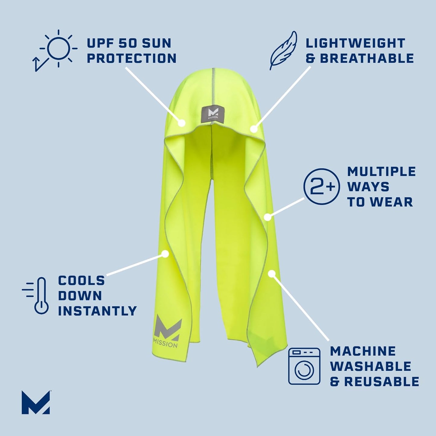 MISSION Cooling Hoodie Towel- Hood Towel, Evaporative Cool Technology, Cools Instantly When Wet, UPF 50 Sun Protection, Contours Your Head to Stay in Place, Great for Sports, Fitness, Gym