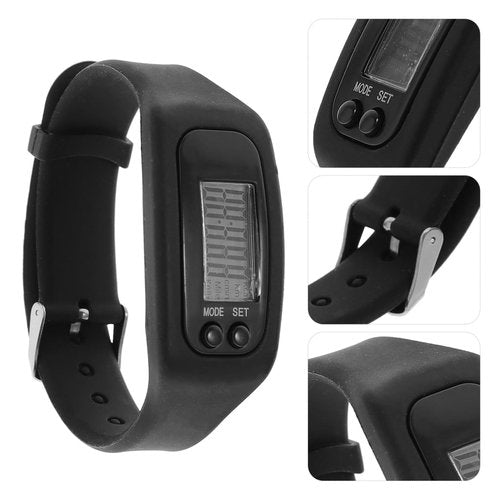 Silicone Fitness Tracker Watch: Electronic Pedometer Bracelet for Men, Women, and Kids - Ideal for Walking (Black)