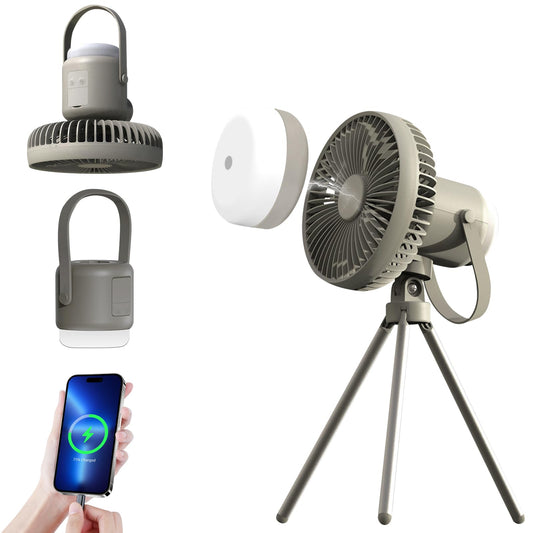 Atopskins Camping Fan with Removable Lantern, 8000mAh Battery Powered Fan with Hook, Tripod, Outdoor Rechargeable Fan Adjustable 3 Speeds Small Portable Tent Fan for Car Fishing Office Sleep