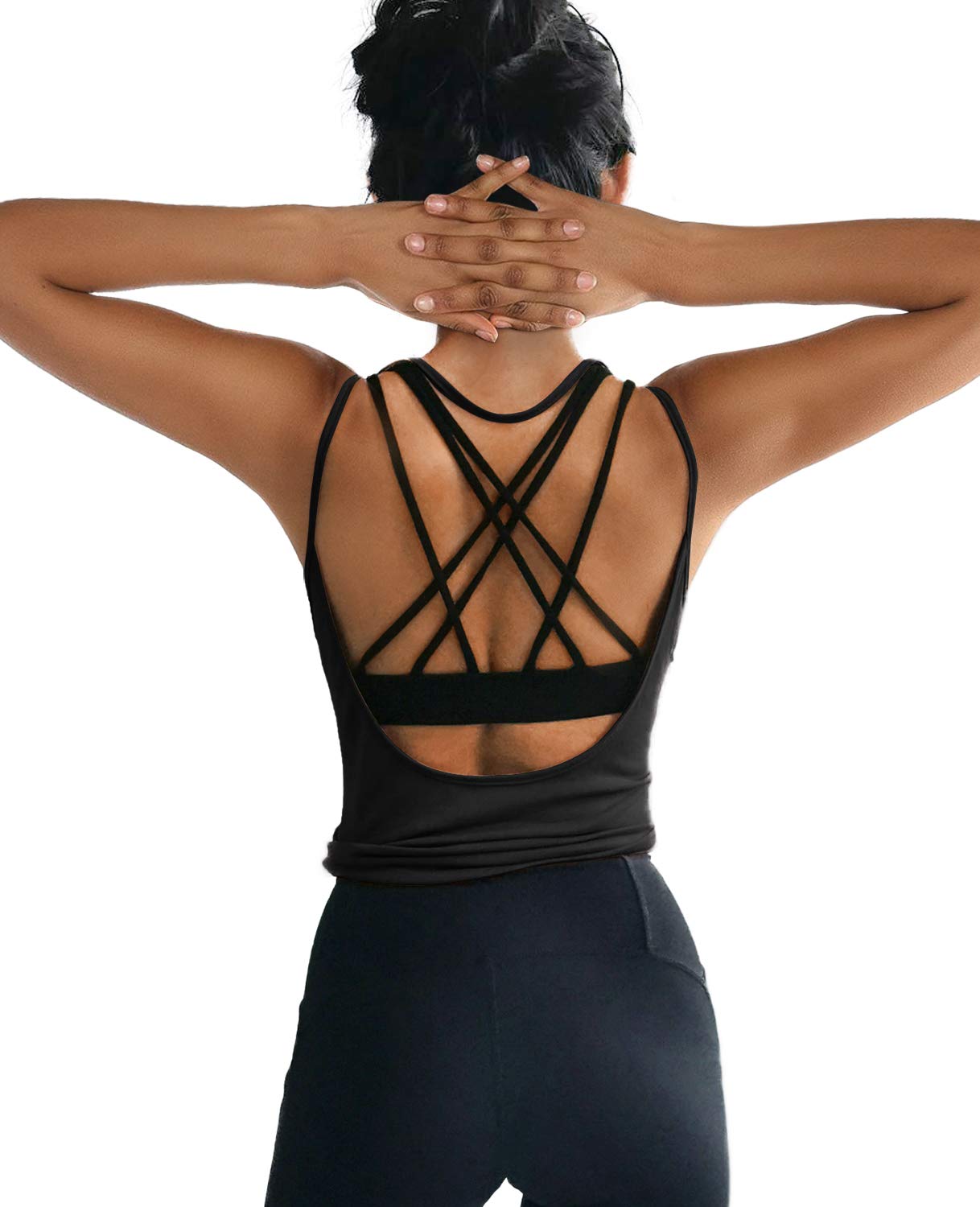 OYANUS Womens Summer Workout Tops Sexy Backless Yoga Shirts Open Back Activewear Running Sports Gym Tank Tops Black S